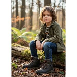 Timberland‎ Mt. Maddsen Unisex Kids Boots 2 Black Leather Waterproof Hiking Boot